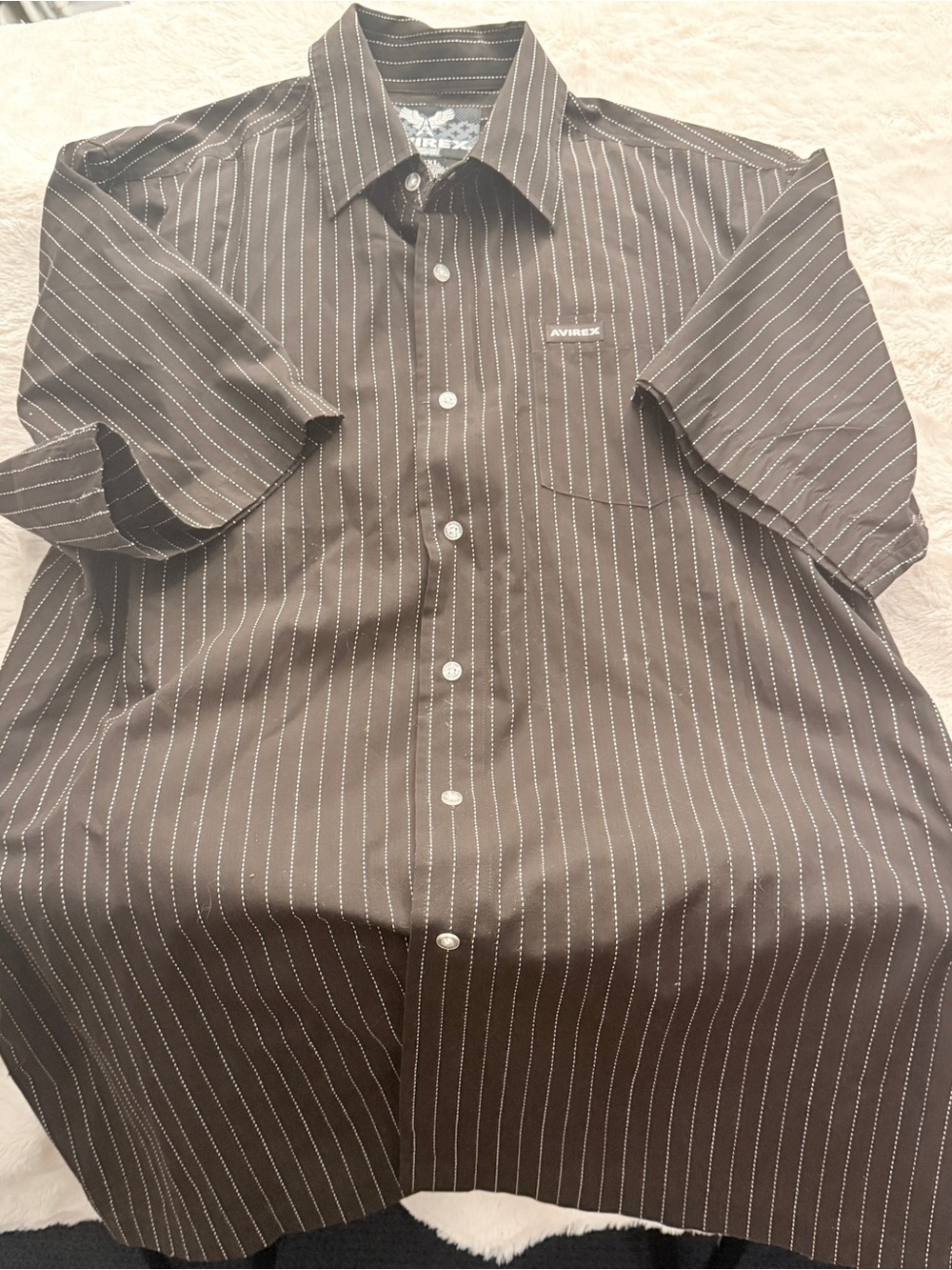 Short sleeve Brown Striped Avirex shirt Sz. XXL C